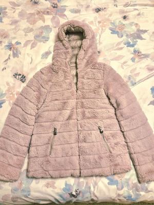 Reversible faux fur jacket M like new, beige-pink