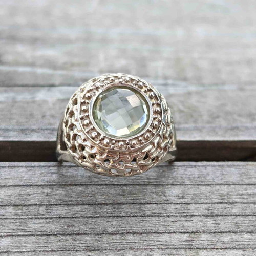 Silver ring with green amethyst prasiolite new