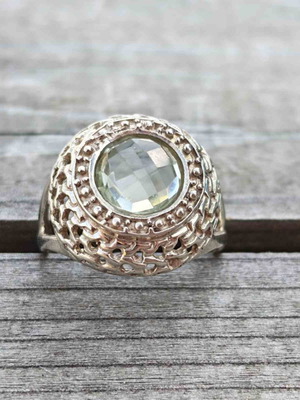 Silver ring with green amethyst prasiolite new
