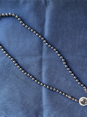 Vintage Hematite Necklace with Rhinestone Pendant like new
