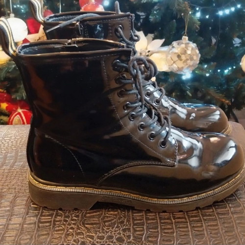 Adam's Shoes Black Patent Leather Ankle Boots Size 38 New