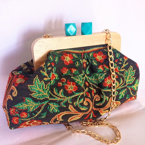 Large vintage woven shoulder bag, handmade