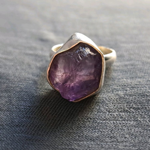 Statement Ring with Raw Amethyst Silver 925 New