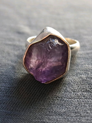 Statement Ring with Raw Amethyst Silver 925 New