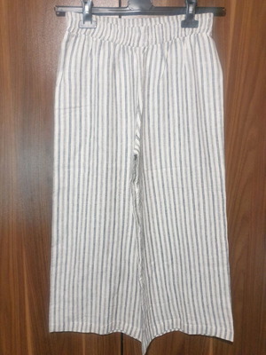 Linen striped pants new, size M, white and gray