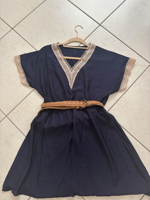 Summer dress blue with beige crochet detail, like new