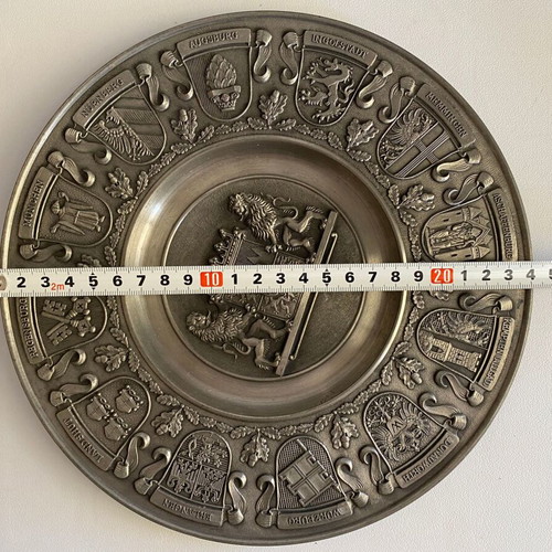Vintage German Decorative Wall Plate like new, pewter alloy