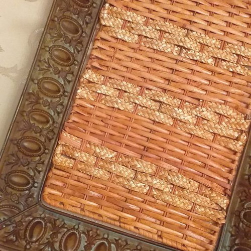 Decorative tray used, metal with wicker 30×50×5 cm