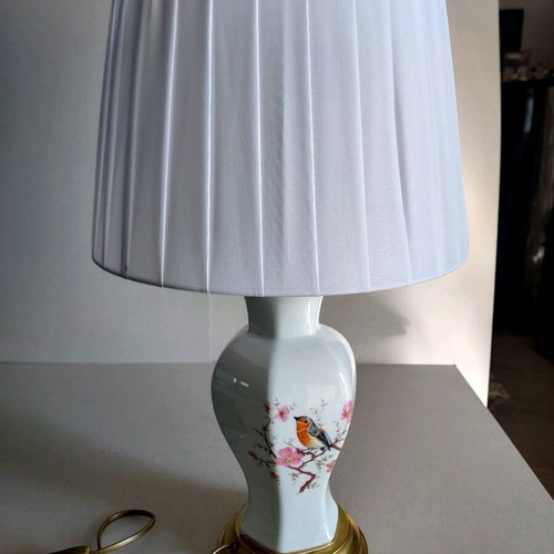 Opaline table lamp antique like new with hand painting and bronze base