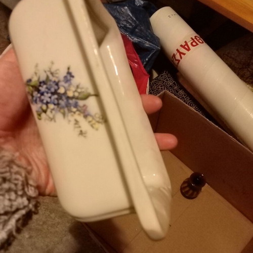 Large porcelain soap dish like new with purple flowers