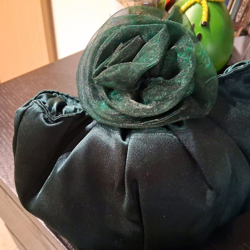 Satin evening bag in cypress color with beads like new