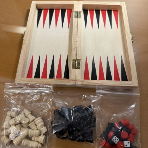 Wooden 3-in-1 Chess, Backgammon & Checkers Set Travel Size new