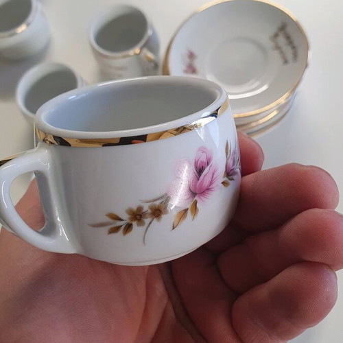 Ionia coffee set new, 6 saucers, 6 cups with gold details
