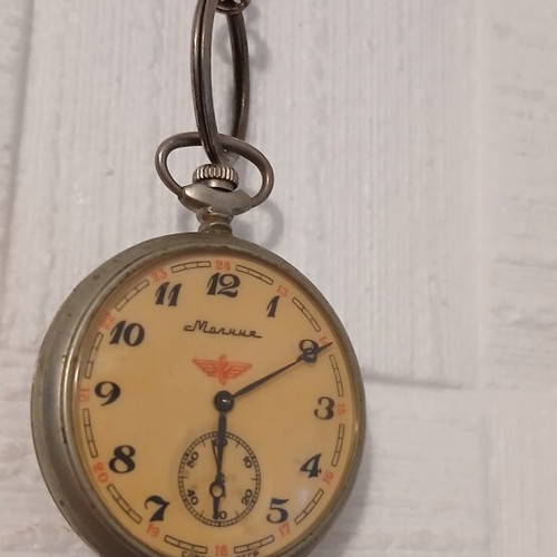 Molnija vintage mechanical pocket watch, Soviet railway model