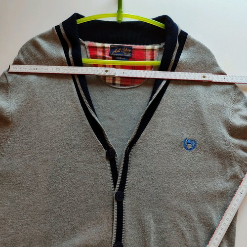 Alcott cotton cardigan M like new, light gray with dark blue details