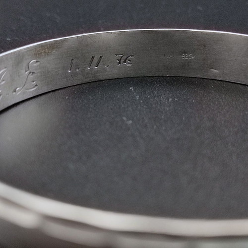 Silver Handmade Carved Bracelet 925, diameter 6.5cm