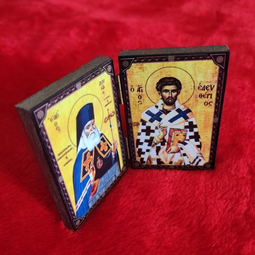 Diptych Saint Luke and Saint Eleftherios new, mdf with Byzantine icons