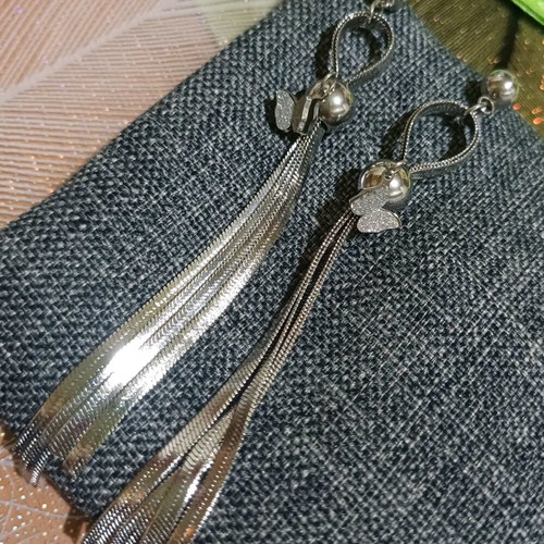 Long stainless steel earrings with decorative butterfly new