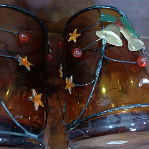 Vintage Christmas glass candle holders like new, set of 2