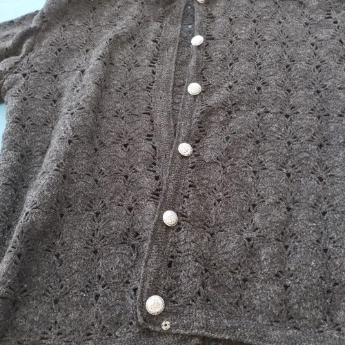 Vintage black knitted cardigan with silver thread and metal buttons size M like new