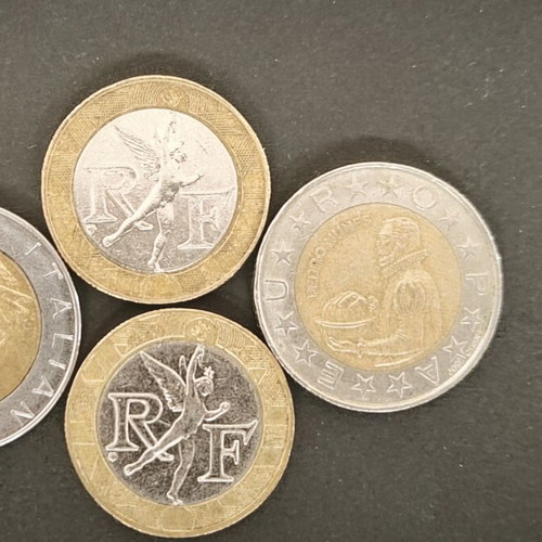 Set of 4 bi-metallic Europe coins before Euro