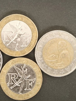 Set of 4 bi-metallic Europe coins before Euro