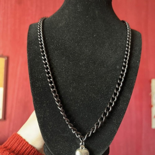 Heart necklace new with black chain and silver pendant heart