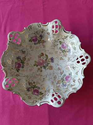 Vintage Rosenthal πιάτο φοντανιέρα από πορσελάνη ivoire με χειροποίητο floral σχέδιο σαν καινούργιο