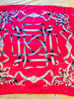 Satin scarf 97x97 cm new, gray and red