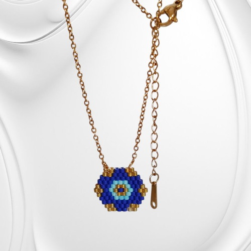 Handmade geometric evil eye necklace with Miyuki beads made to order