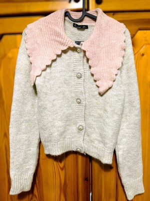 Cardigan pink gray size S like new with large collar