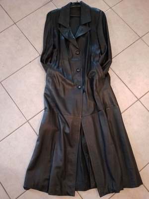 Leather women's flared coat used, black
