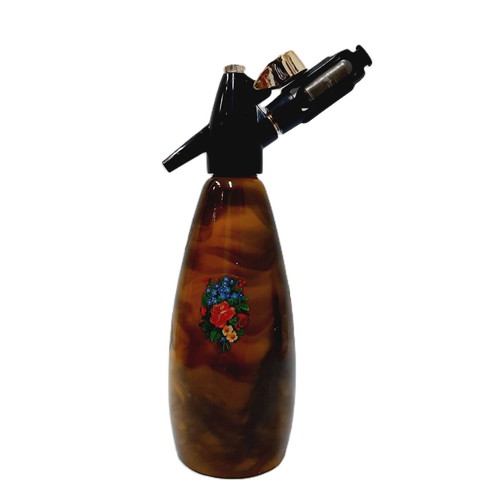Vintage Soda Siphon Marble Brown Amber Floral Motif, Like New