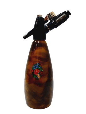 Vintage Soda Siphon Marble Brown Amber Floral Motif, Like New