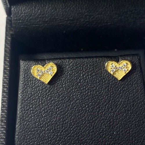 Gold heart earrings 14k with zircon, handmade
