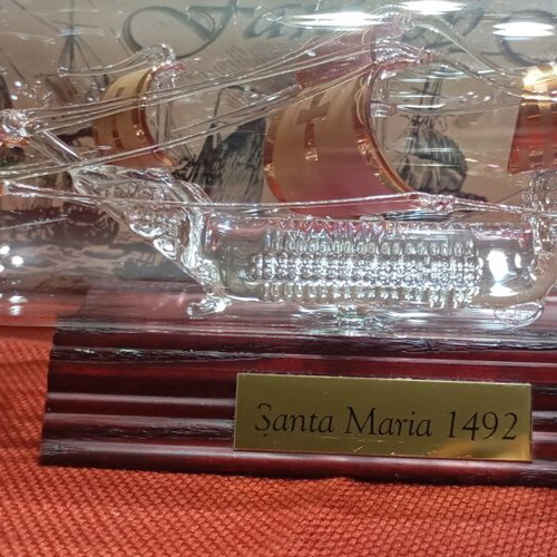 Handmade glass ship in bottle Santa Maria 1492 like new