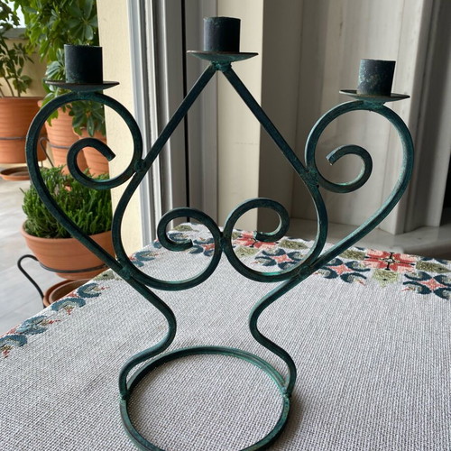 Vintage wrought iron candle holder used, year 1993 with minor oxidations