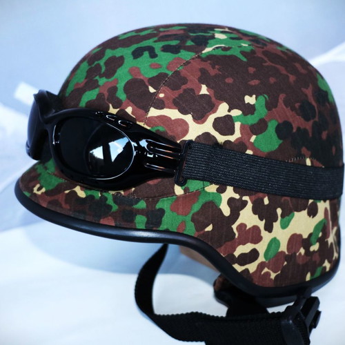 U.S.A Army replica motorcycle helmet with goggles, multi camouflage
