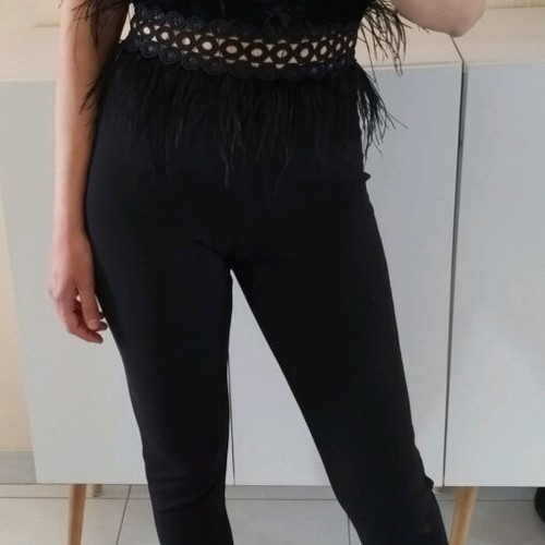 Brigitte boutique jumpsuit with feathers like new, black, size S