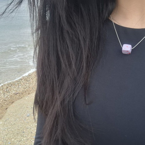 Necklace with metal chain and lilac terrazzo resin cube, like new