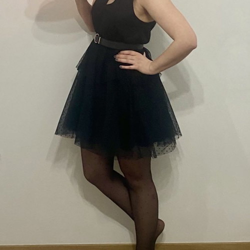 Black dress with polka dot tulle Anel like new, size S