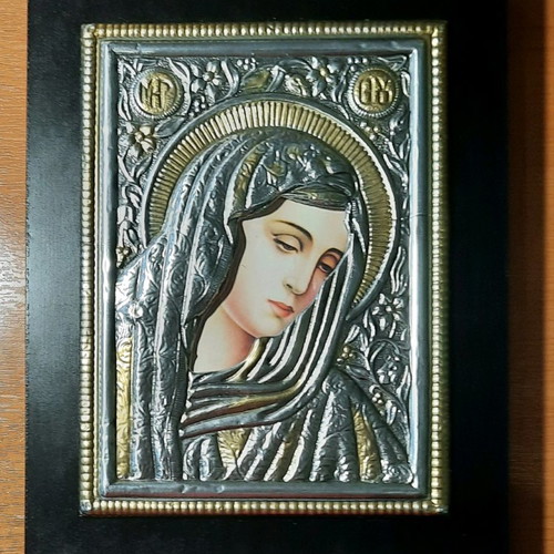 Panagia Thlimmeni metal icon in wooden frame new