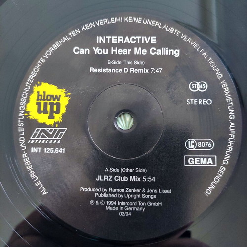 Interactive Can You Hear Me Calling 12'' Vinyl Maxi Single used, electronic