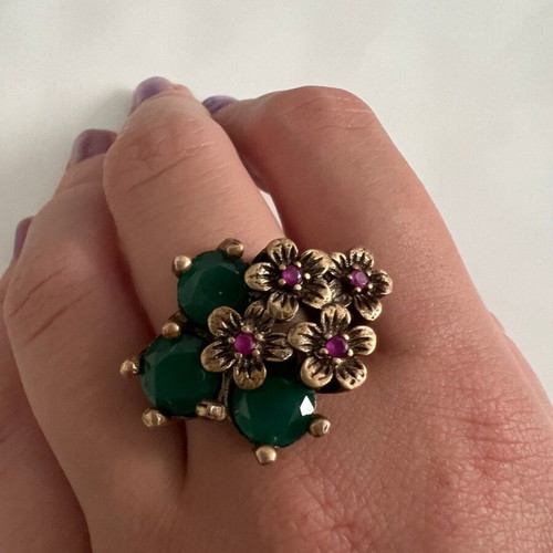 Large ring with rubies used, silver and precious stones