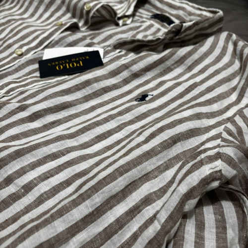 Polo Ralph Lauren Custom Fit Striped Linen Shirt, white and beige
