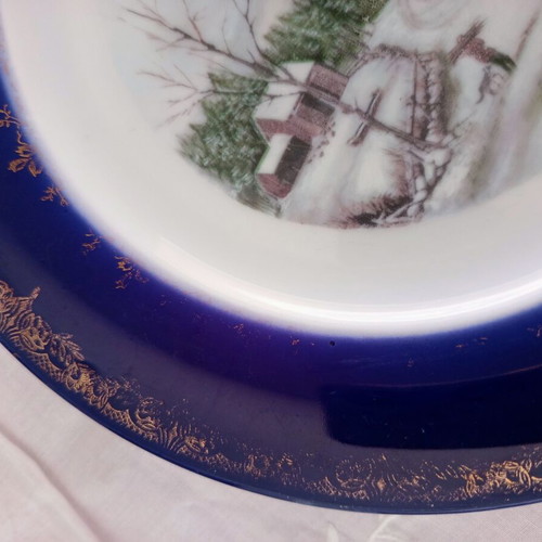 Limoges France collectible plate used with winter landscape and 22K gold