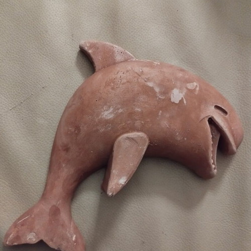 Wall decorative whale used, 20 cm handmade clay