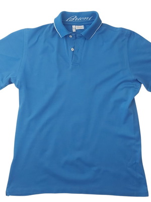 Brioni cotton pique polo shirt new, size S, blue