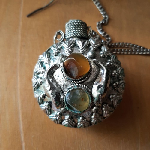 Vintage Perfume Bottle Pendant with Semi-Precious Stones used