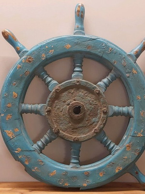 Vintage wooden ship wheel rustic nautical wall decor, used
